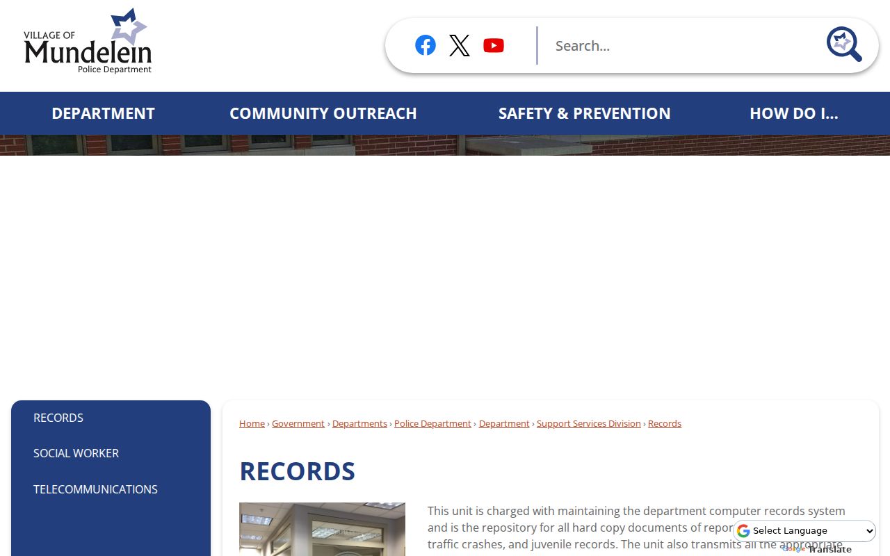 Mundelein Police records access page for neighborhood incidents