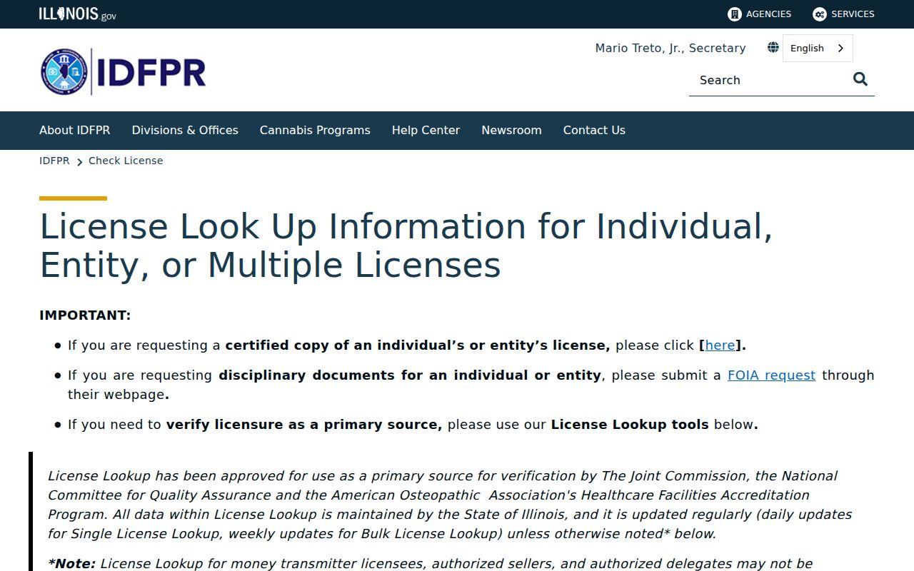 Illinois professional license lookup used for a Mundelein resident search